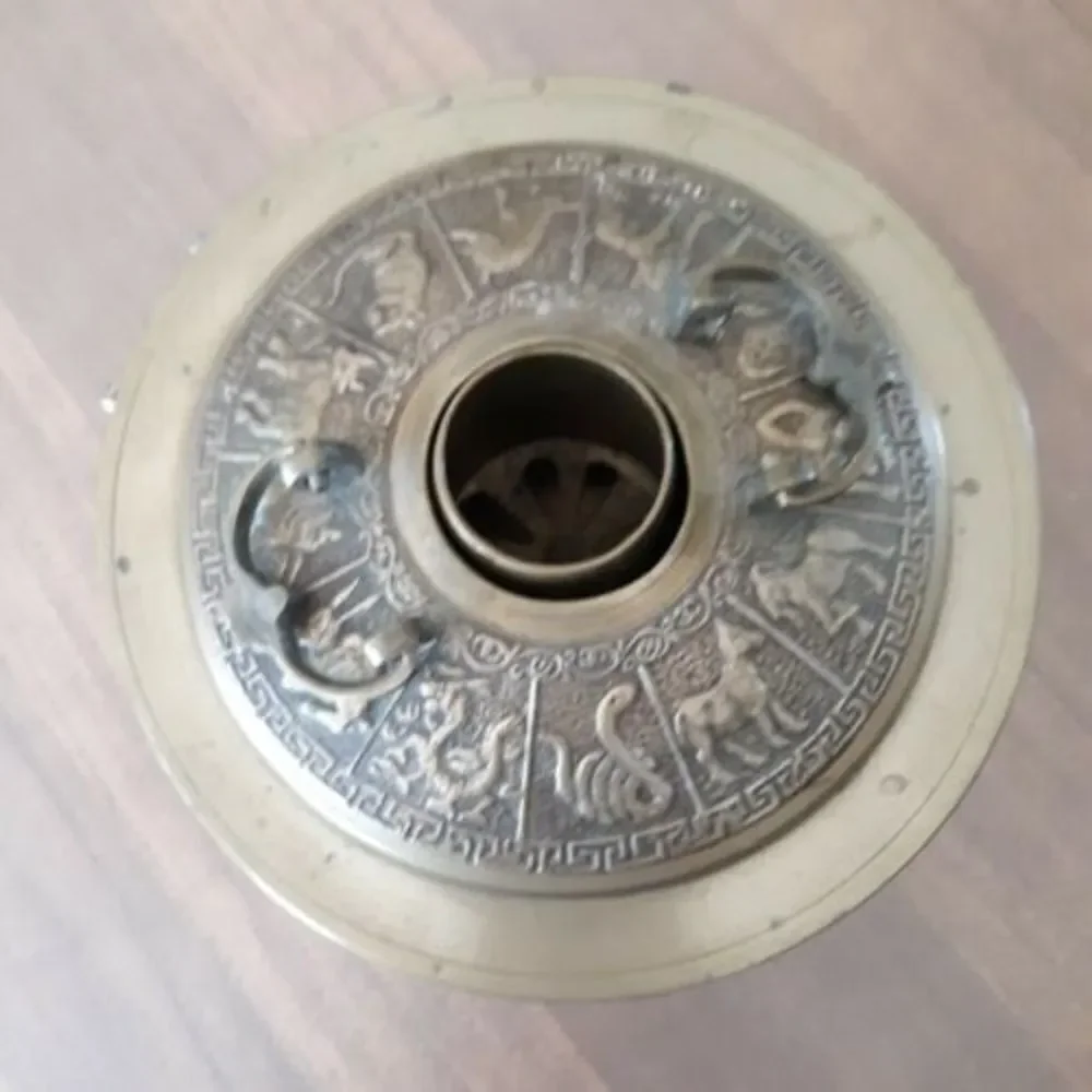 Vintage Chinese Zodiac Brass Hot Pot Fondue Soup Warmer Korea Brazier Korean